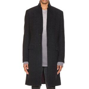 AllSaints Burge Wool Coat in Black and Charcoal Plaid, Size 40